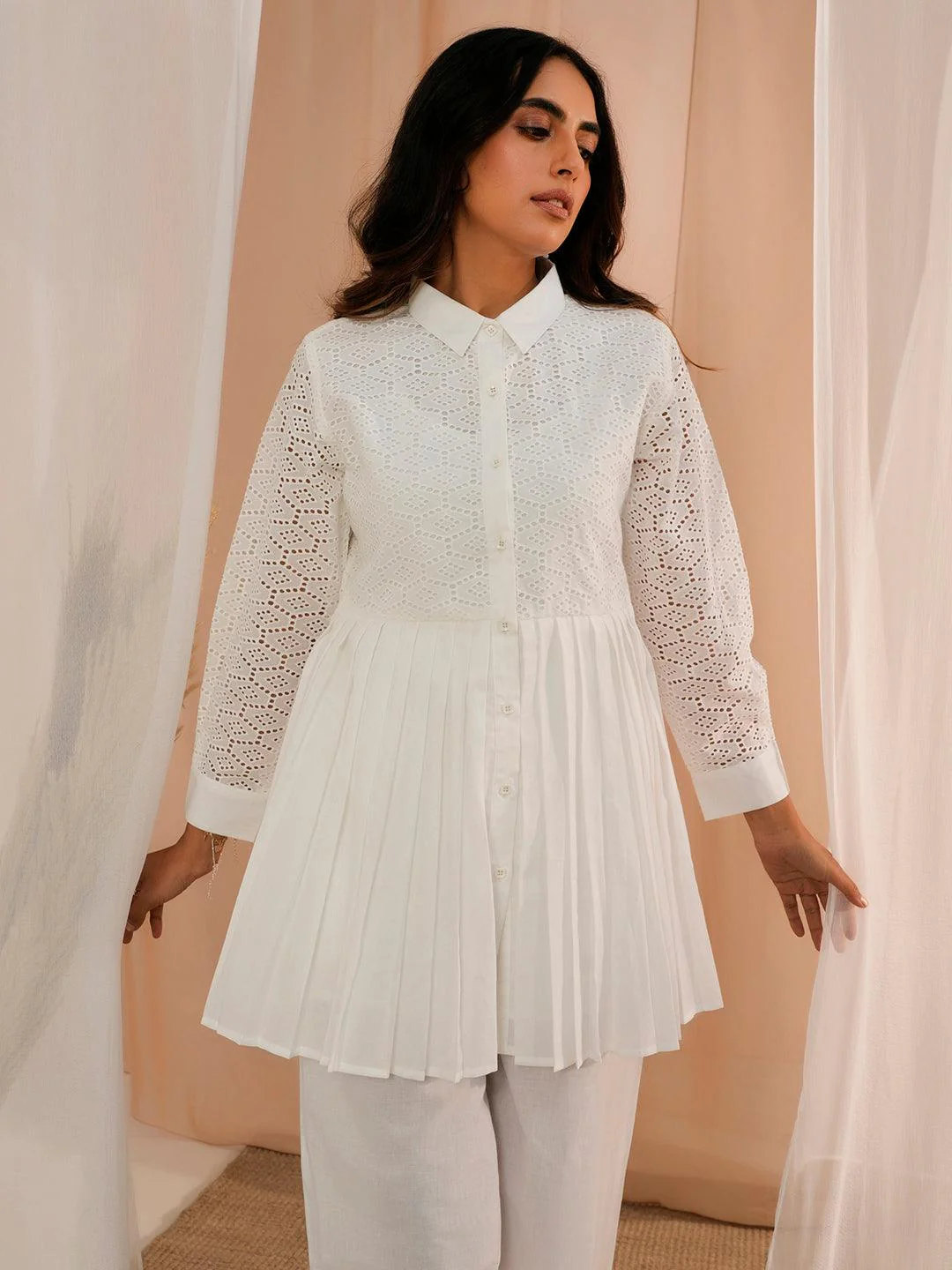 White Cotton A-Line Kurti