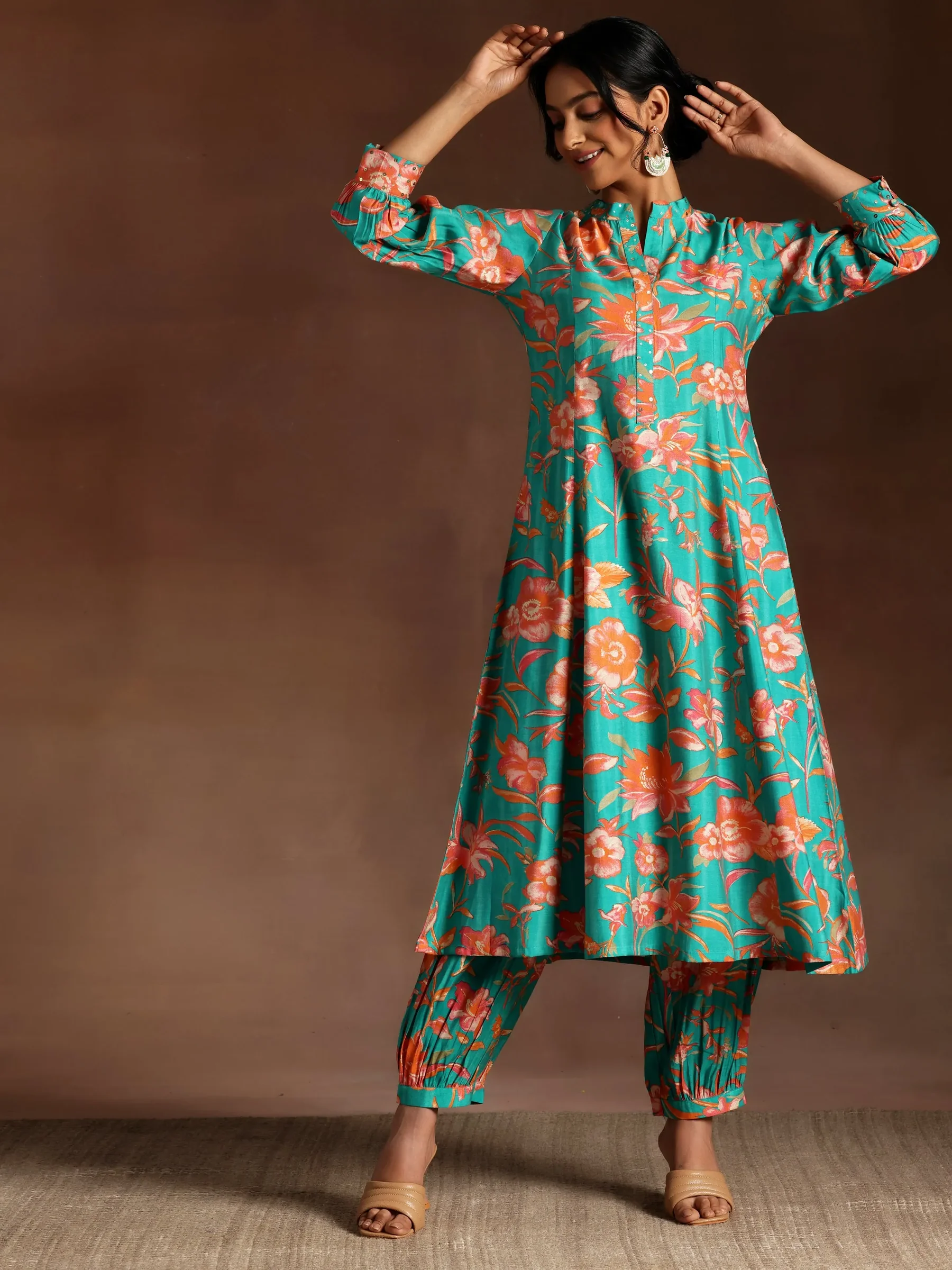 Blue Printed Silk Blend Co-Ords
